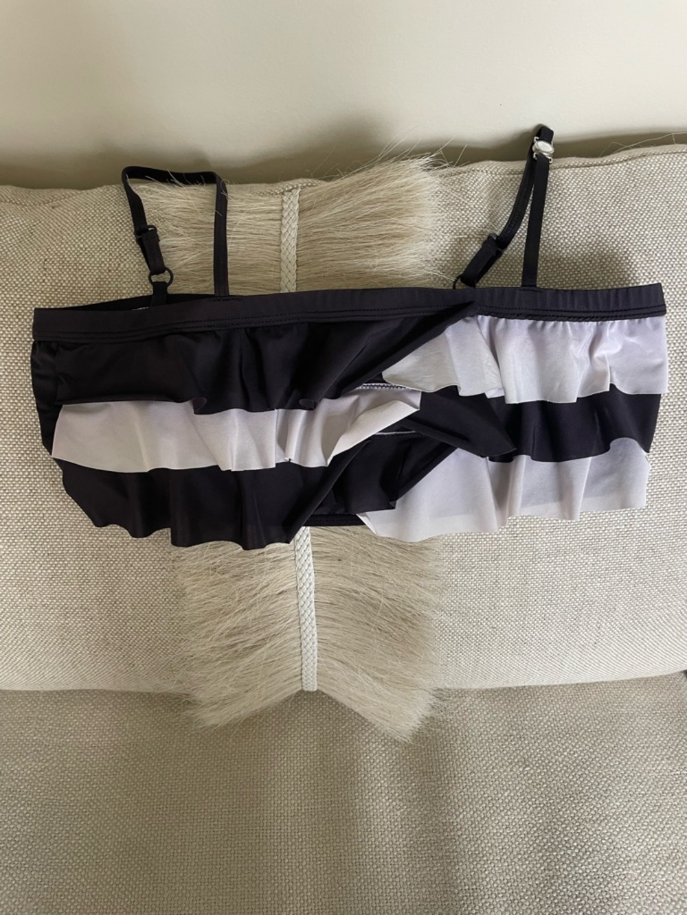 Armani Junior Black and White Swim Top with Ruffle Trim